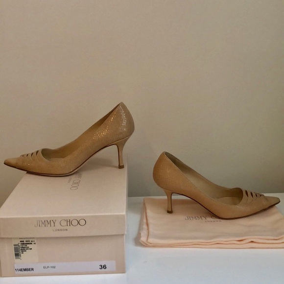 Jimmy Choo Textured Patent Leather Nude Pumps - Picture 6 of 8